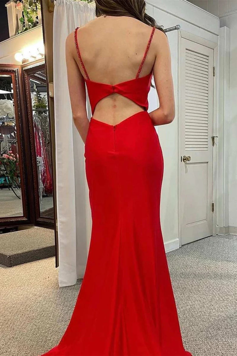 Cowl Neck Cutout Back Ruching Long Formal Dress with Slit