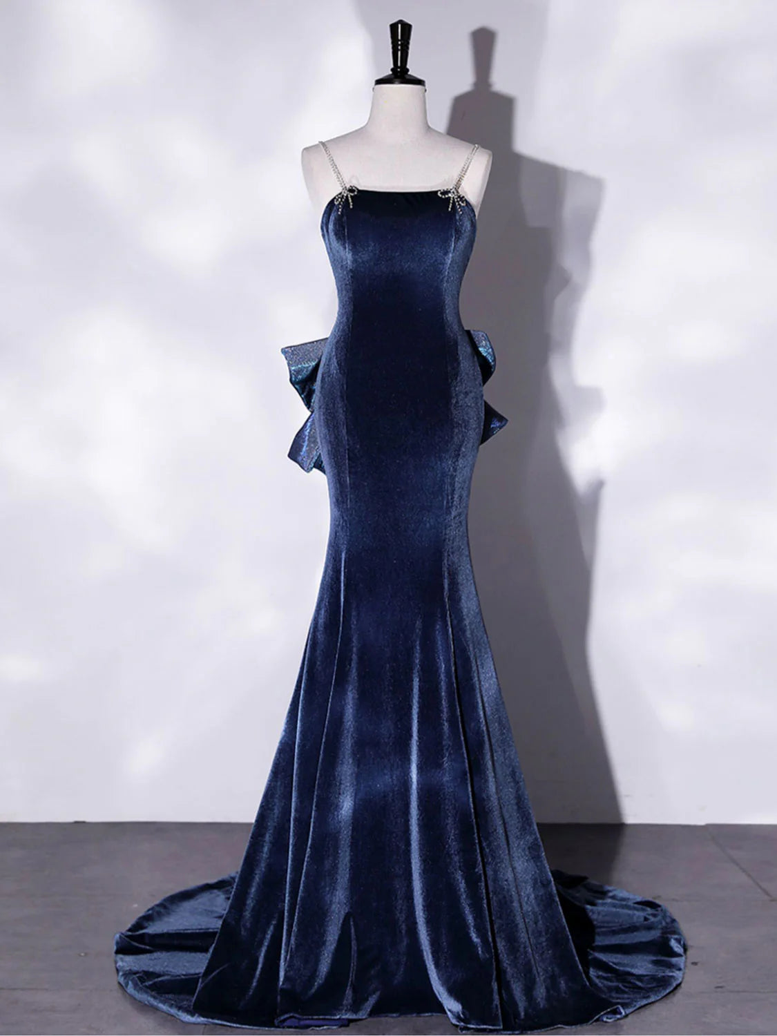 Mermaid Velvet Blue Long Prom Dresses