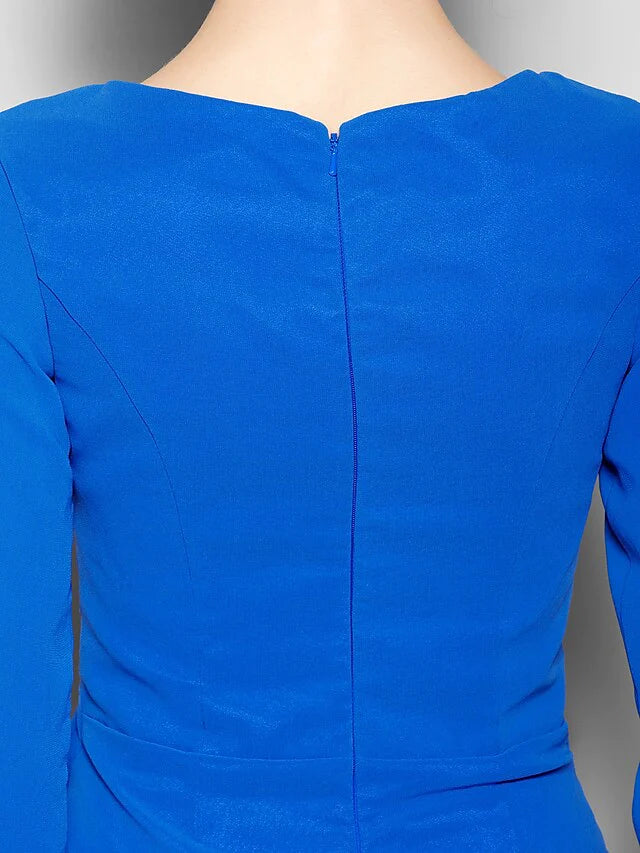 Mother of the Bride Dress Scoop Neck Knee Length Chiffon 3/4 Length Sleeve with Criss Cross