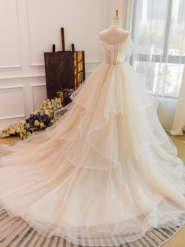 Tulle Lace Long Wedding Dress Lace Tulle Wedding Gown
