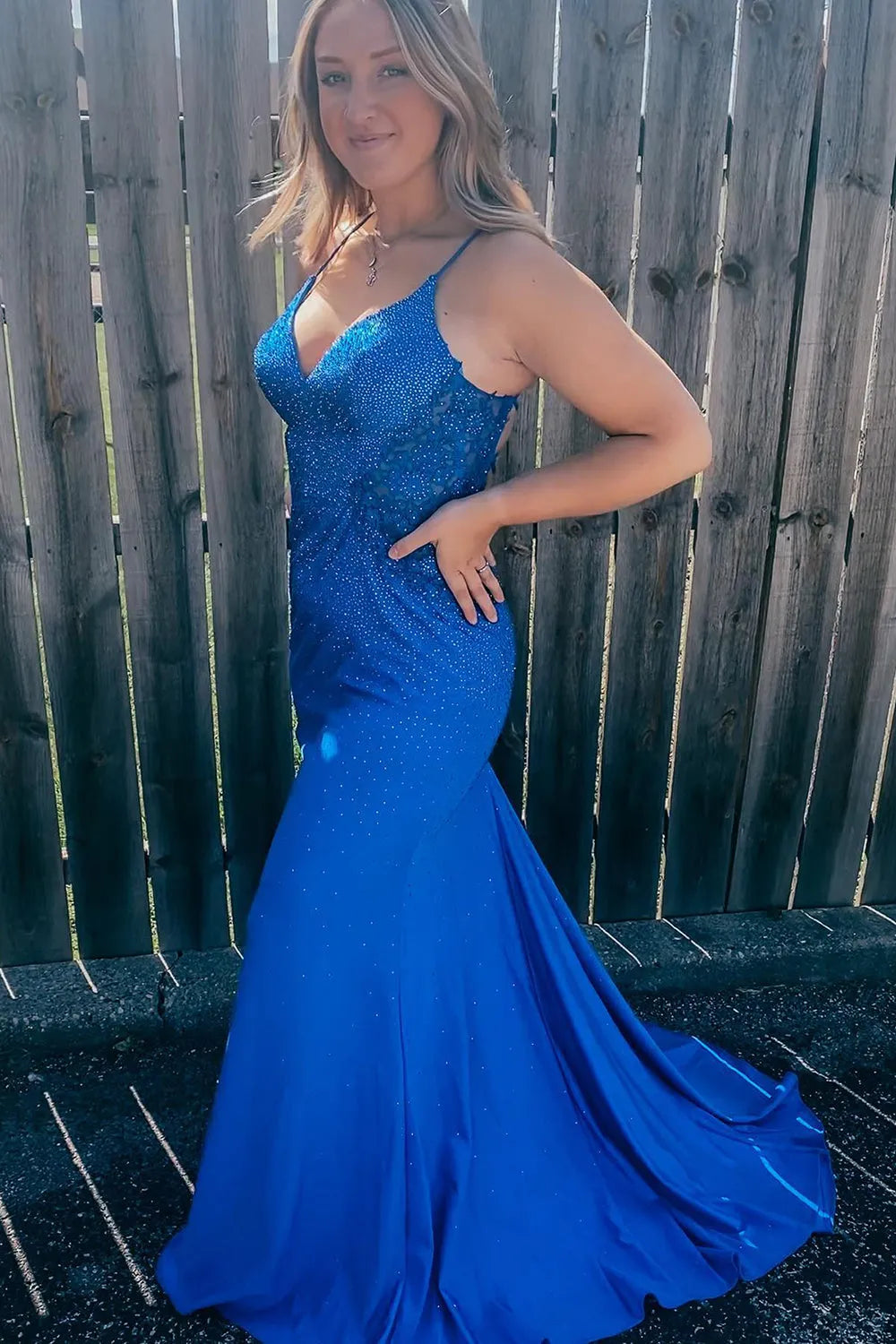 Royal Blue Mermaid Beaded Plus Size Long Prom Dress