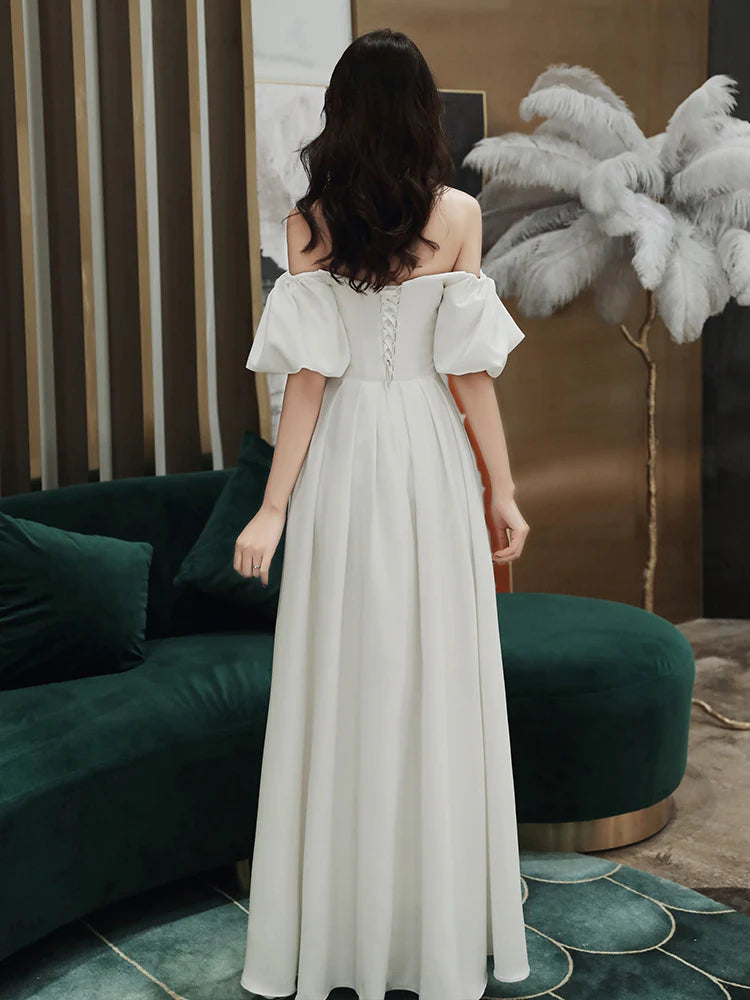 White Off Shoulder Wedding Dress Long Prom Dress