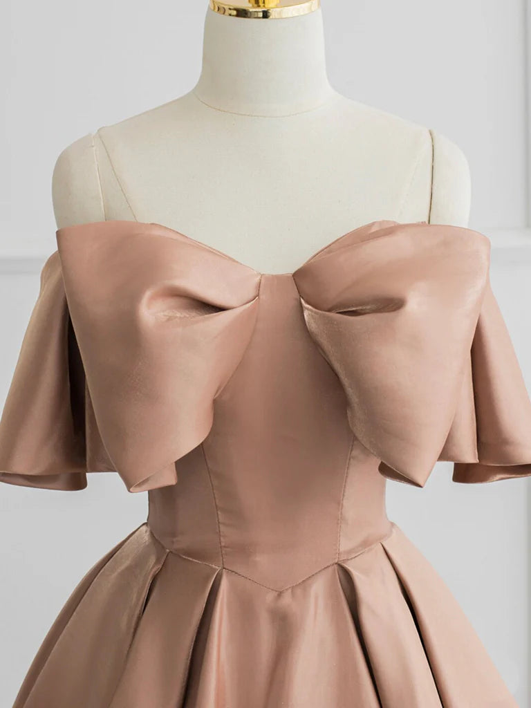 A-Line Off Shoulder Satin Long Prom Dress