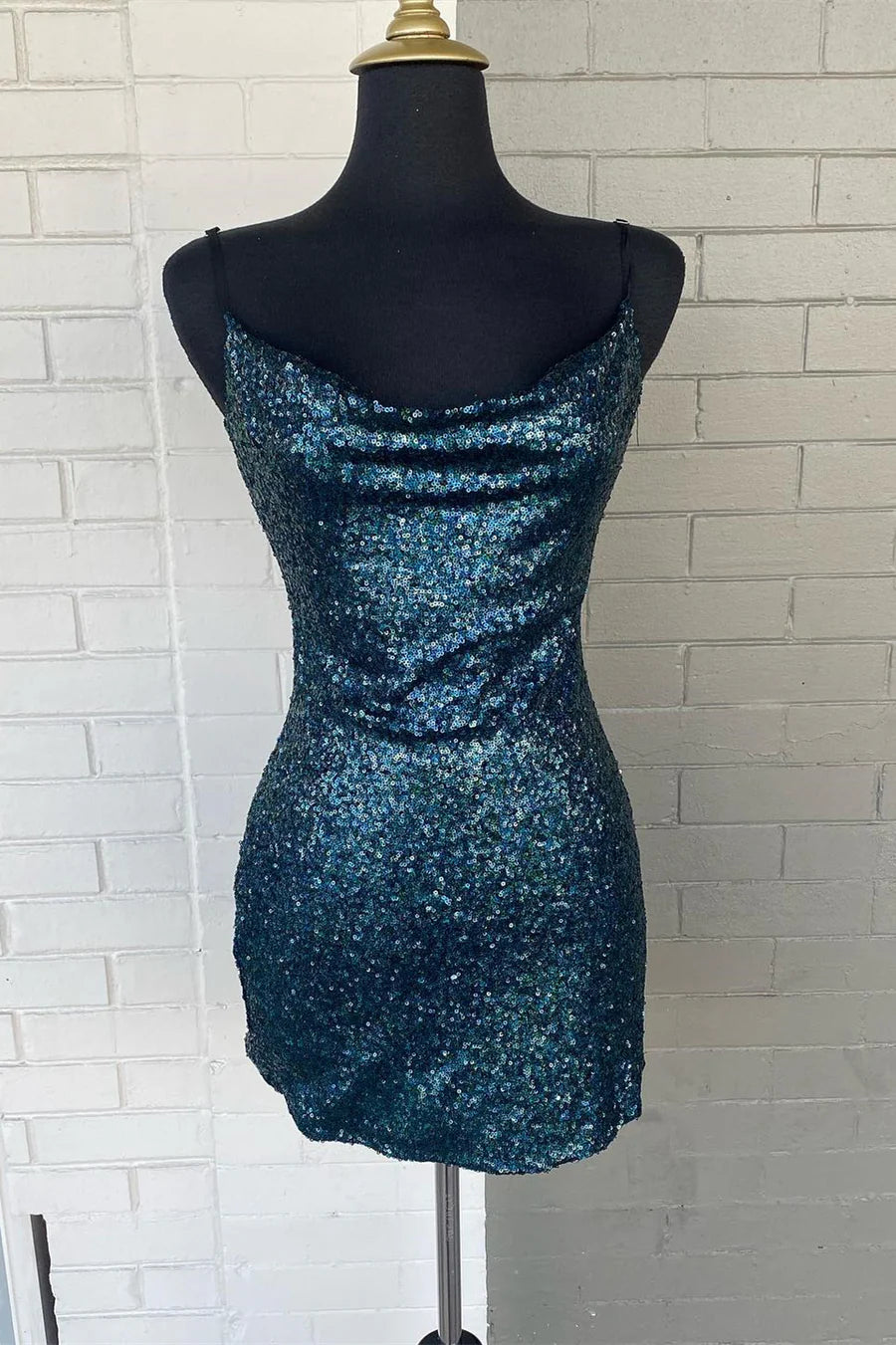 Cowl Neck Sequin Short Homecoming Dress