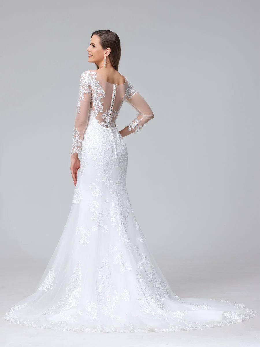Trumpet/Mermaid Sweetheart Lace Wedding Dresses With Long Sleeves