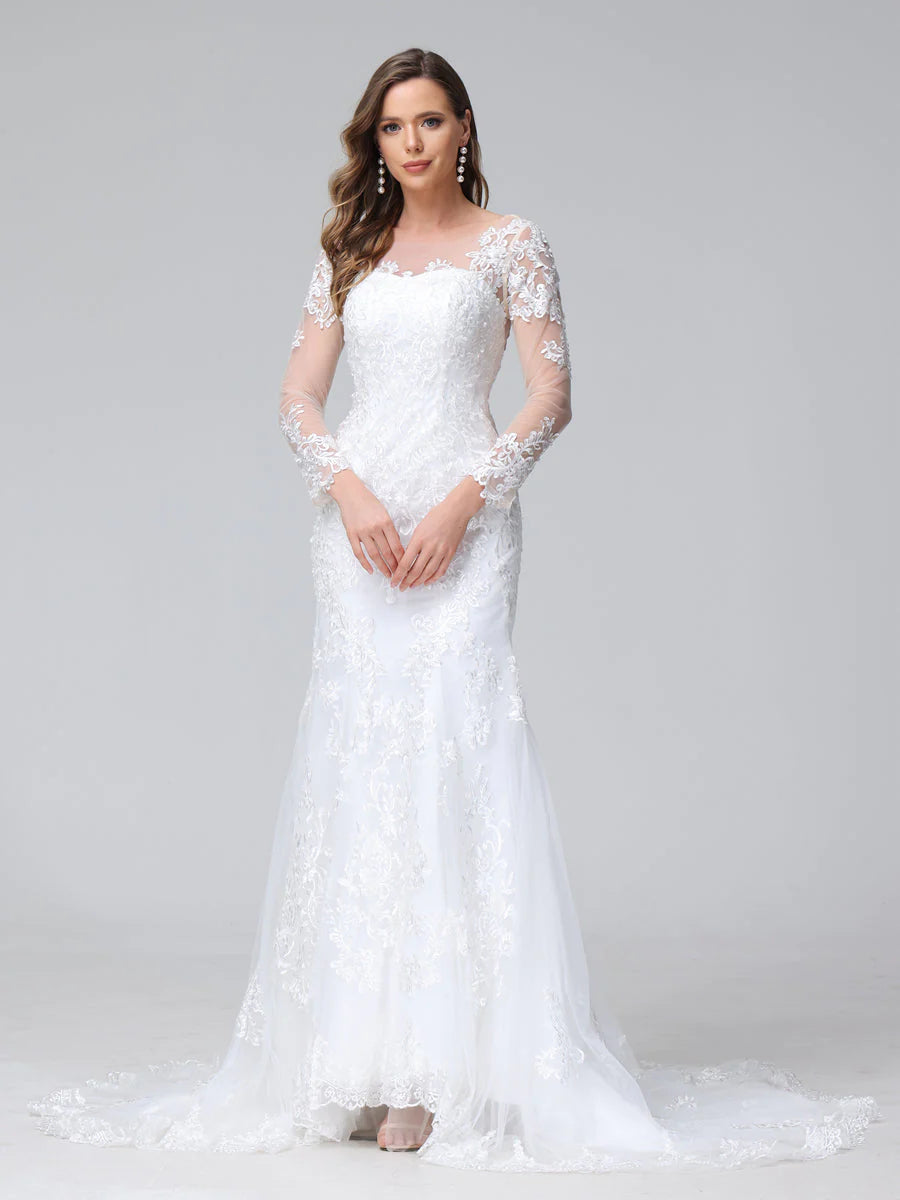 Trumpet/Mermaid Sweetheart Lace Wedding Dresses With Long Sleeves