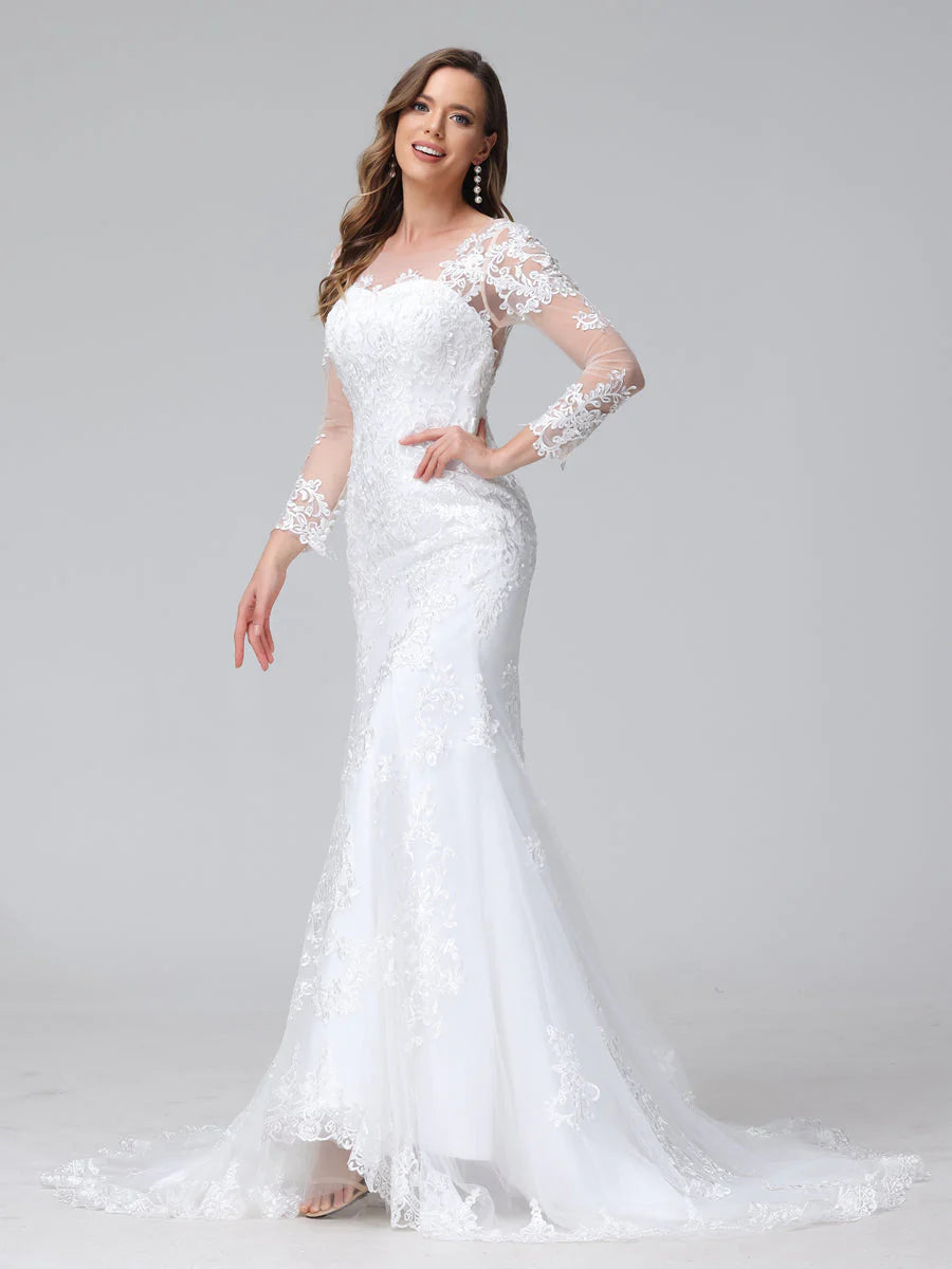Trumpet/Mermaid Sweetheart Lace Wedding Dresses With Long Sleeves