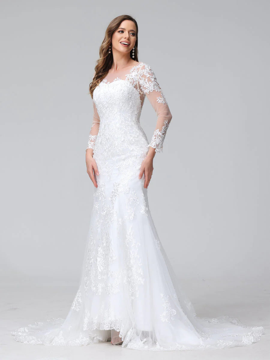 Trumpet/Mermaid Sweetheart Lace Wedding Dresses With Long Sleeves