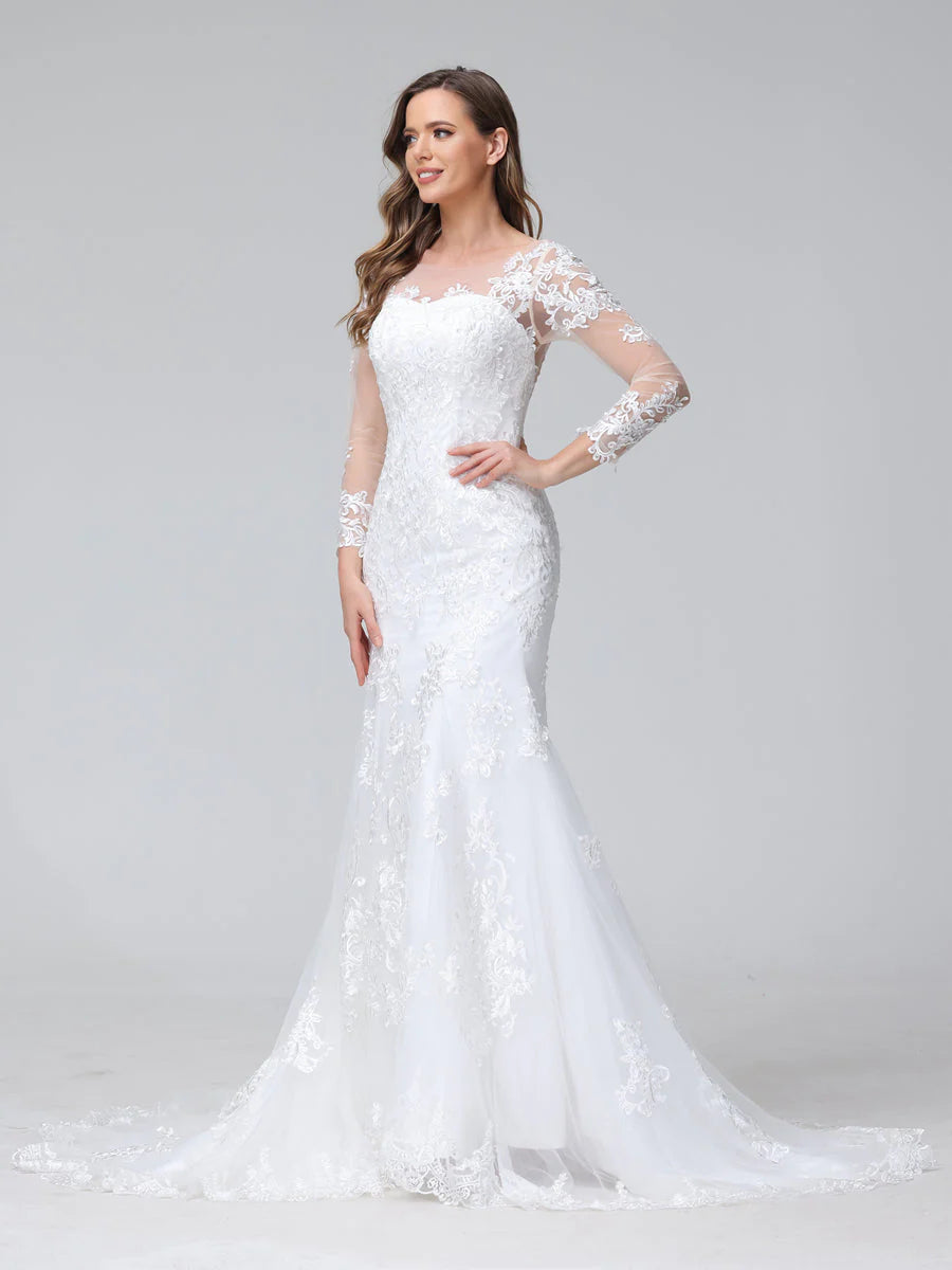 Trumpet/Mermaid Sweetheart Lace Wedding Dresses With Long Sleeves