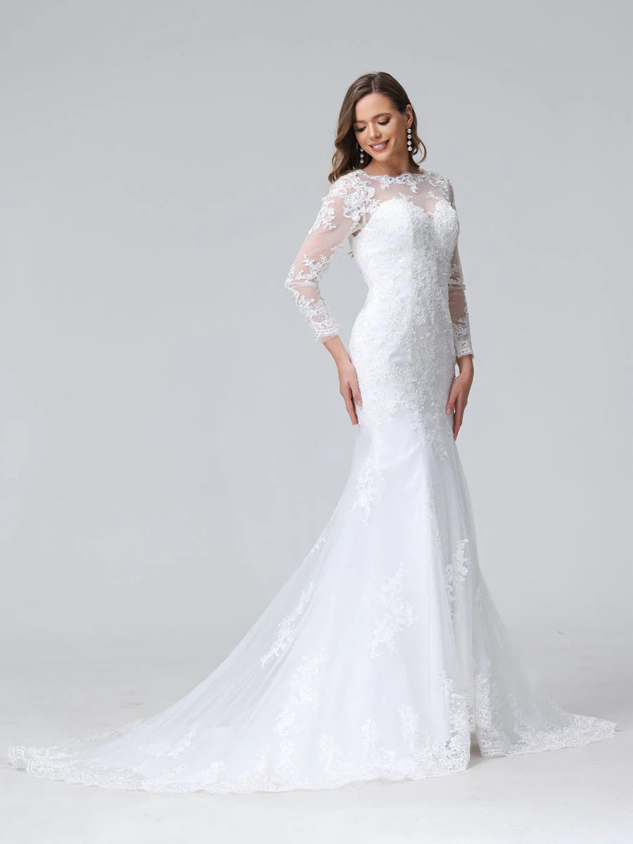 Trumpet/Mermaid Long Sleeves Lace Wedding Dresses With Appliques