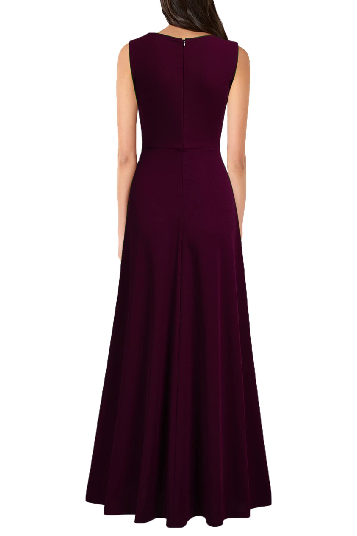 Burgundy Women's V Neck Sleeveless Split Formal Prom Dress Cocktail Party Long Dresses
