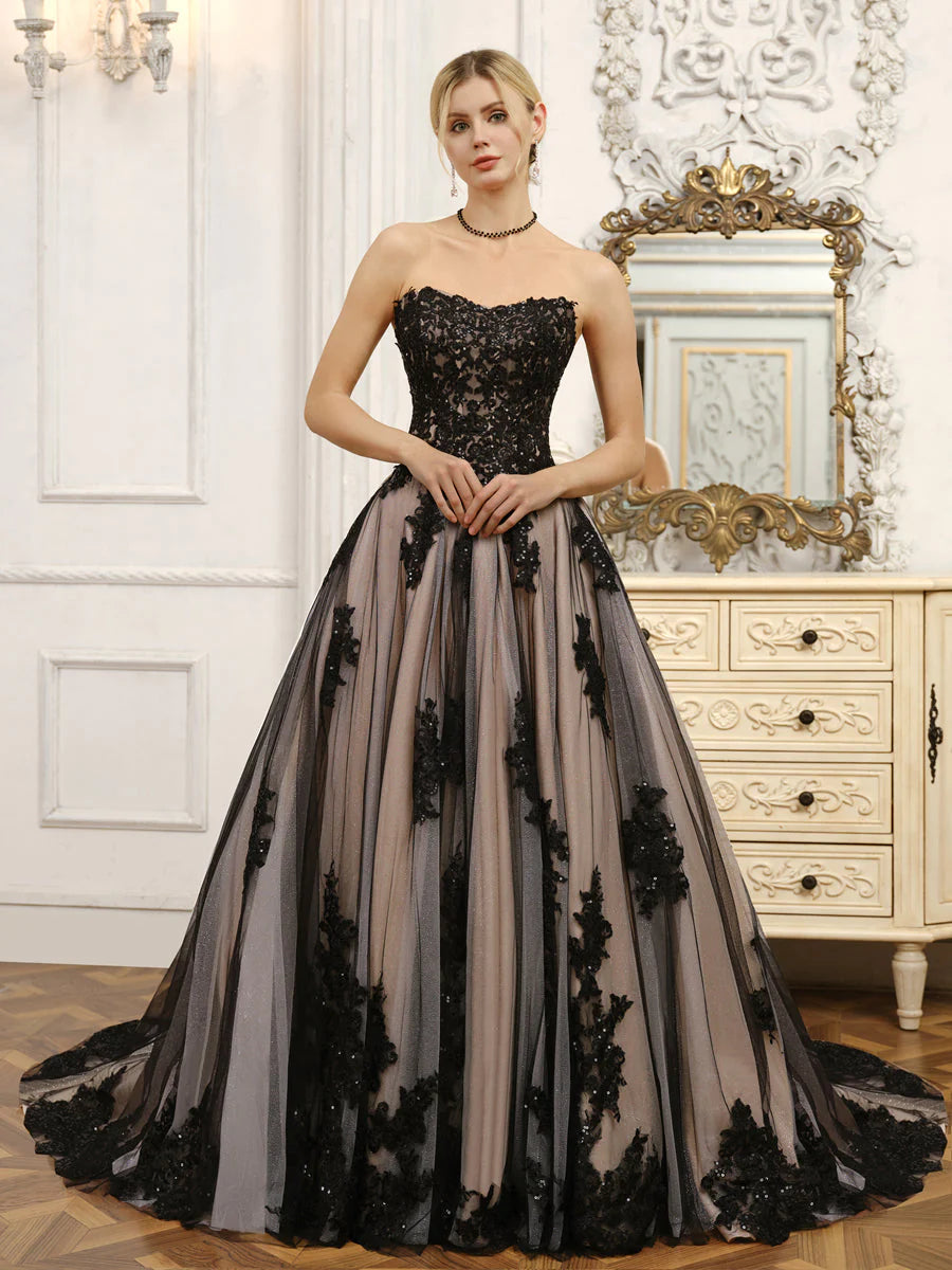 Strapless Tulle Ball Gown Wedding Dresses With Beading