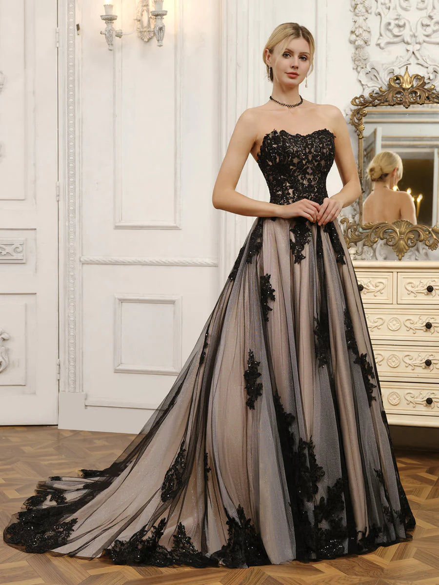 Strapless Tulle Ball Gown Wedding Dresses With Beading