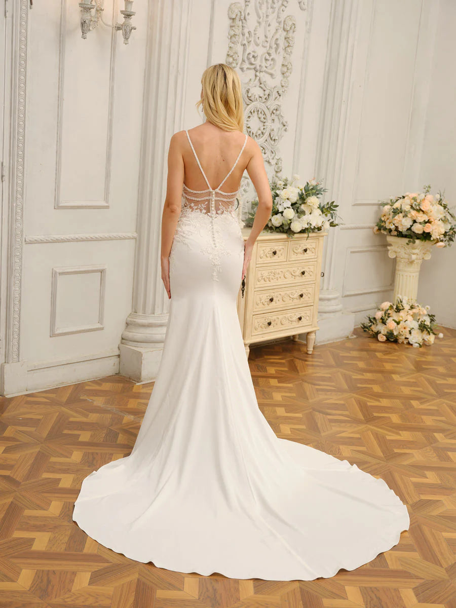 Trumpet/Mermaid Spaghetti Straps Sleeveless Long Wedding Dresses With Appliques