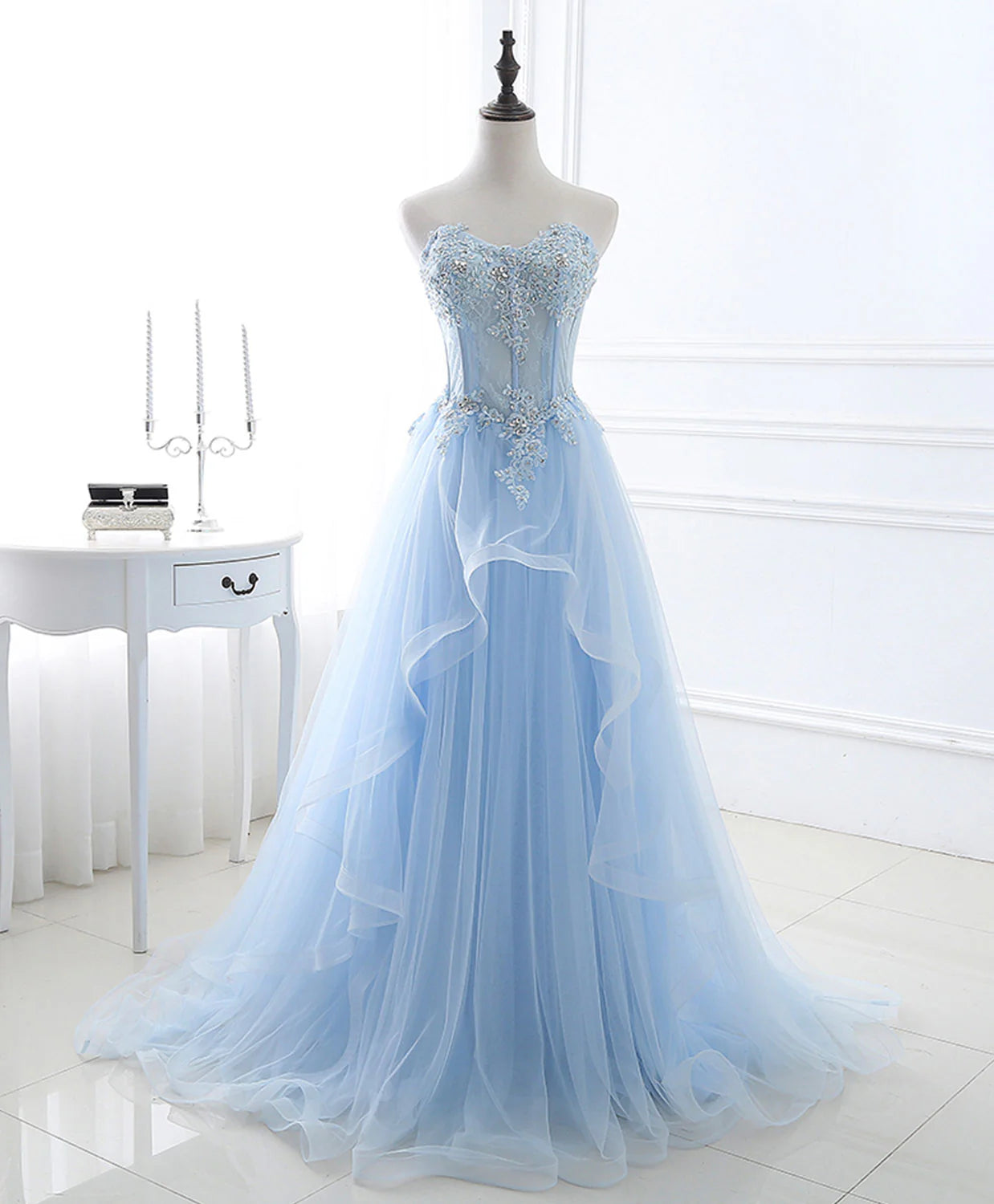 Aline Sweetheart Neck Blue Formal Graduation Dresses