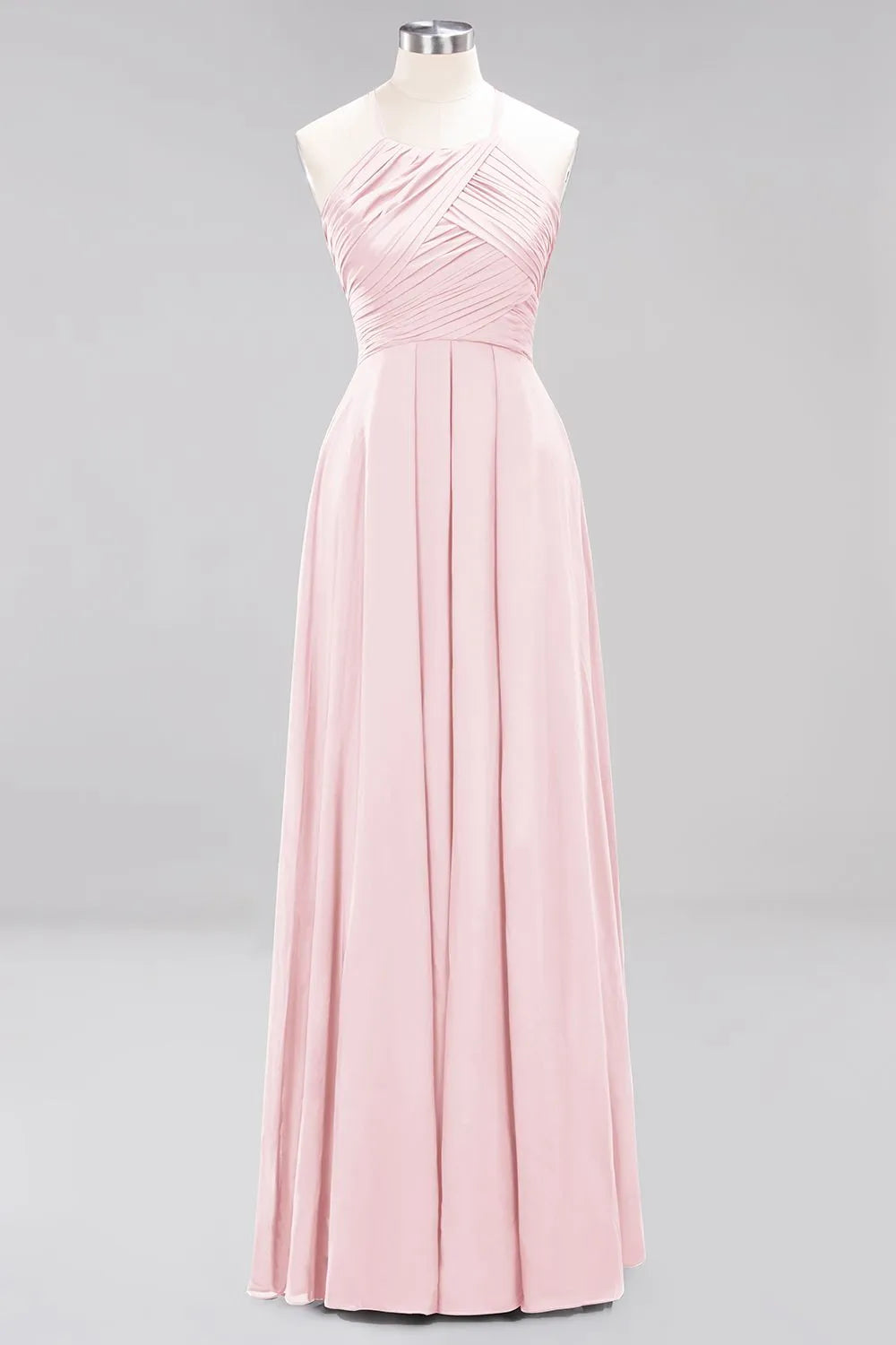 A-Line Halter Ruffles Floor-Length Chiffon Bridesmaid Dress