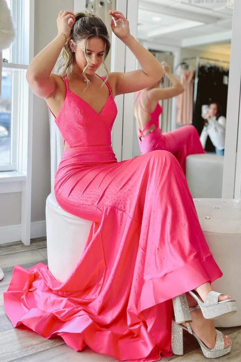 Double Straps Backless Trumpet Long Formal Dress