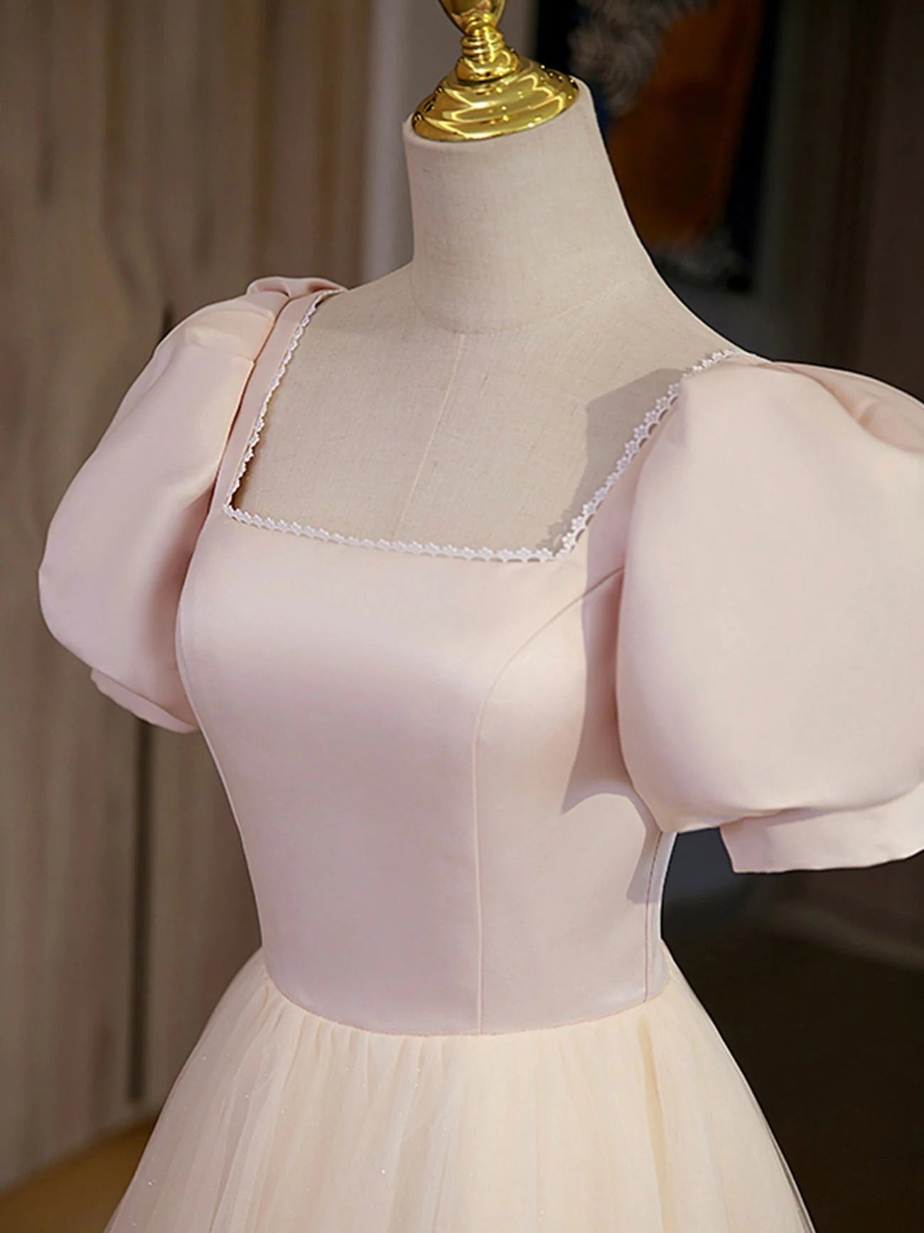 A Line Long Prom Dress Champagne Formal Graduation Dresses