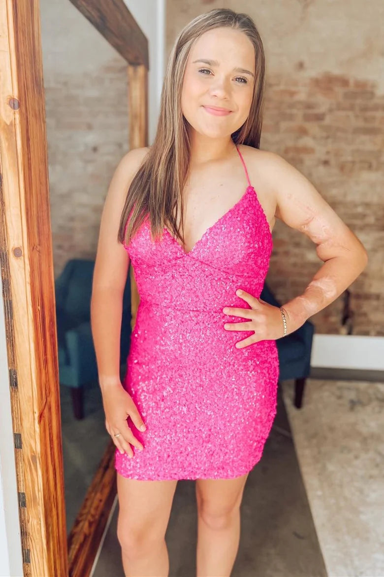 Sequins V-Neck Short Homecoming Dress