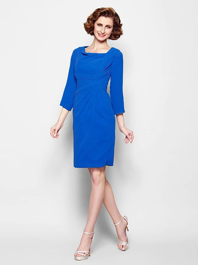 Mother of the Bride Dress Scoop Neck Knee Length Chiffon 3/4 Length Sleeve with Criss Cross
