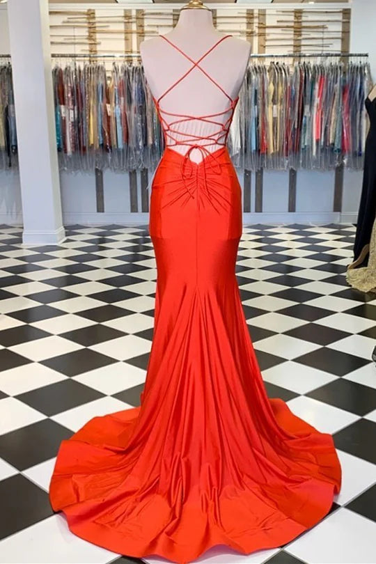 V-Neck Lace-Up Trumpet Long Formal Dress