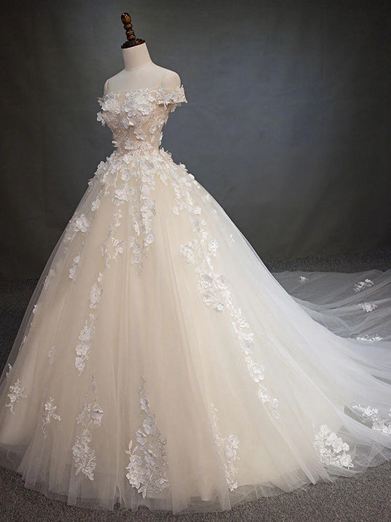 Tulle Lace Long Wedding Dress Lace Tulle Wedding Dress