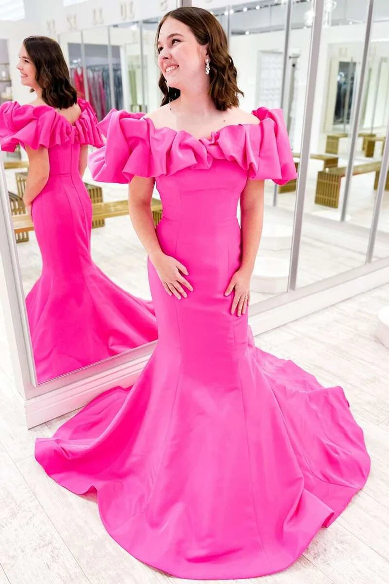 Off-the-Shoulder Mermaid Ruffled Prom Dress