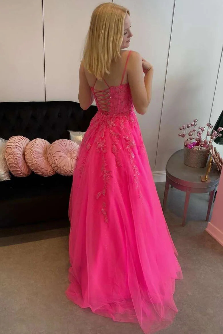 Princess Appliqués Backless Long Prom Gown