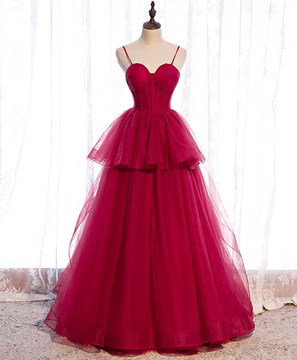 Long Prom Dresses Sweetheart Neck Red Formal Gown