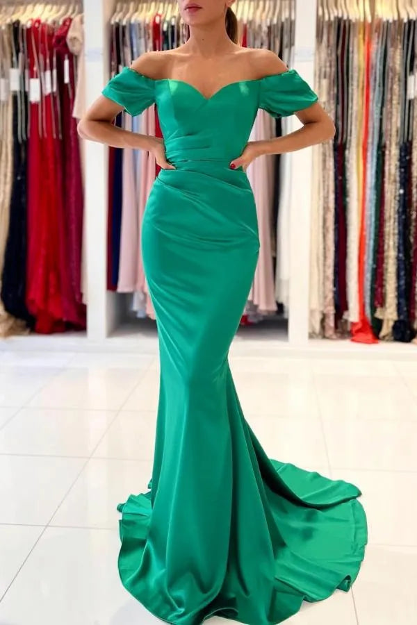Long Off-the-Shoulder Floor-length Satin Mermaid Prom Dresses