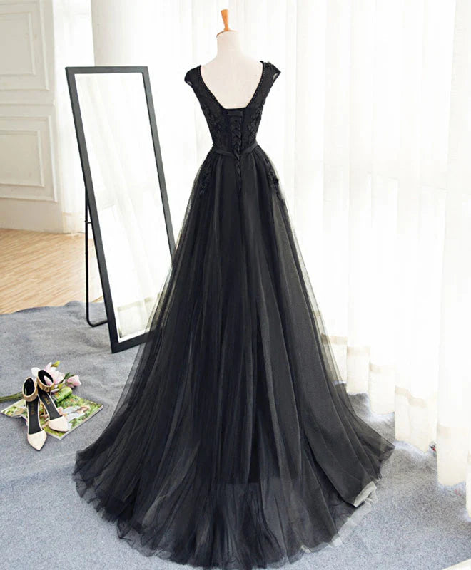 A Line Tulle Lace Long Prom Dress Evening Dress