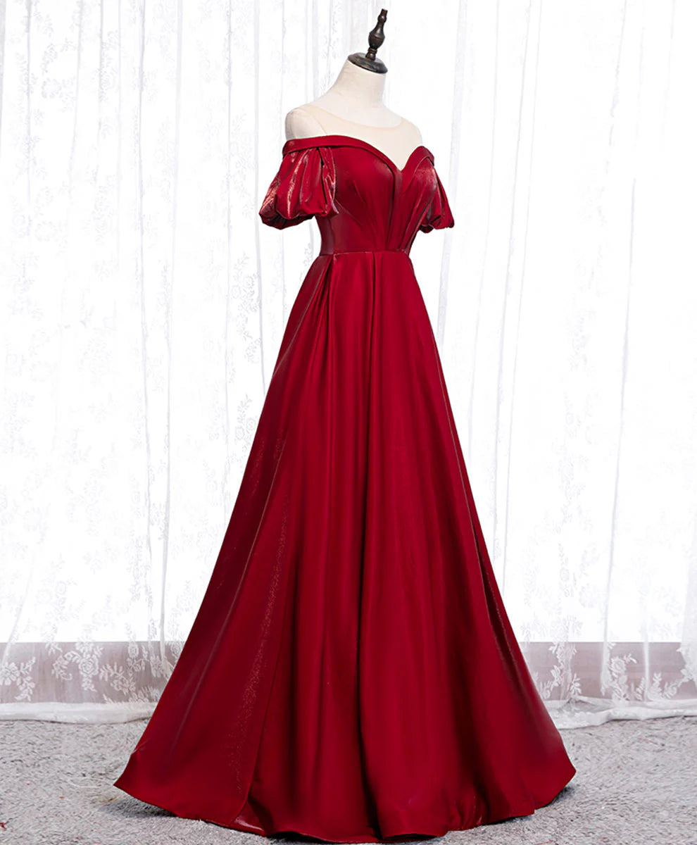 Sweetheart Burgundy Satin Long Prom Dress Burgundy Formal Graduation Dress