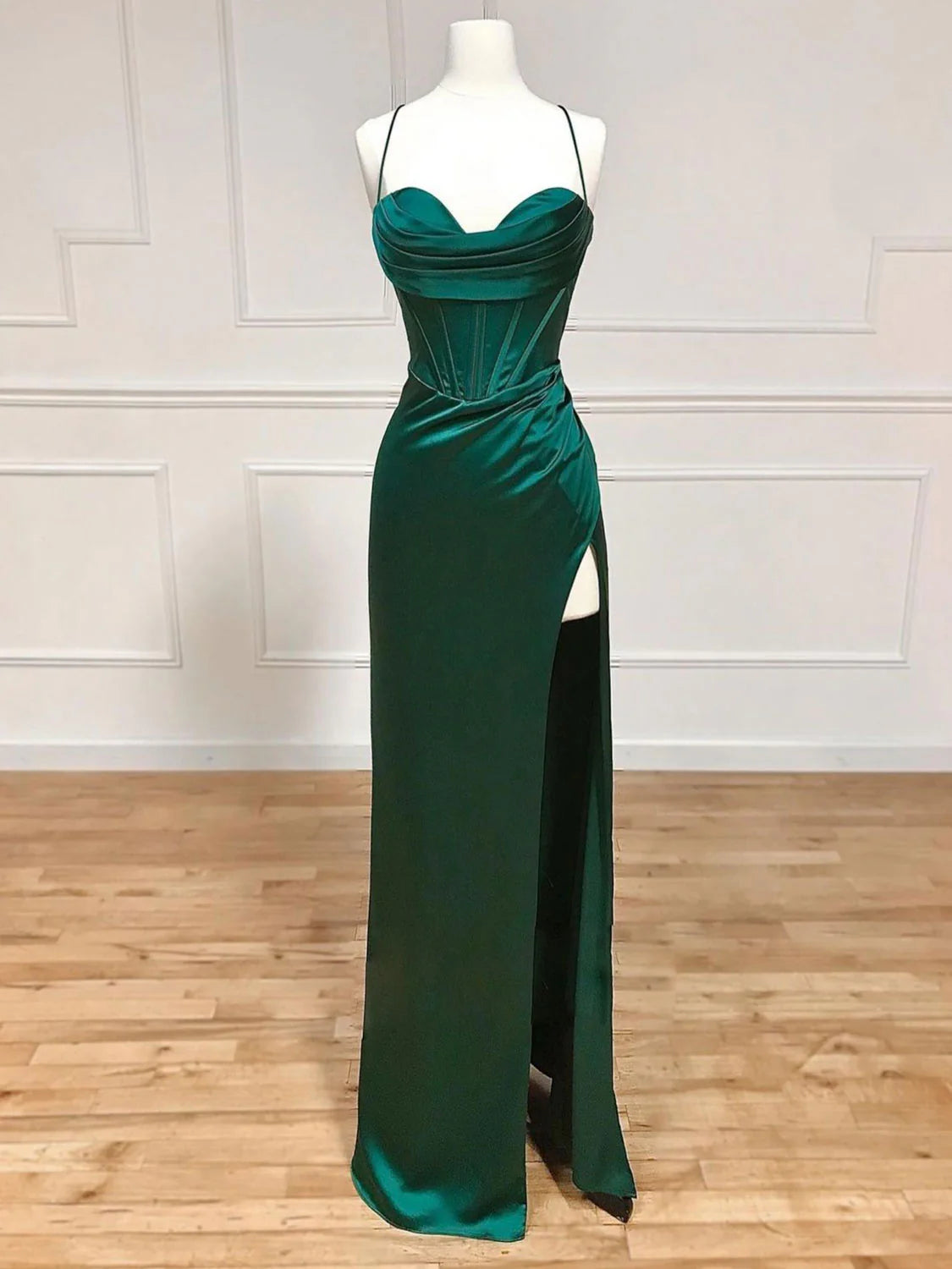 Sweetheart Neck Satin Long Party Dress Green Evening Dresses