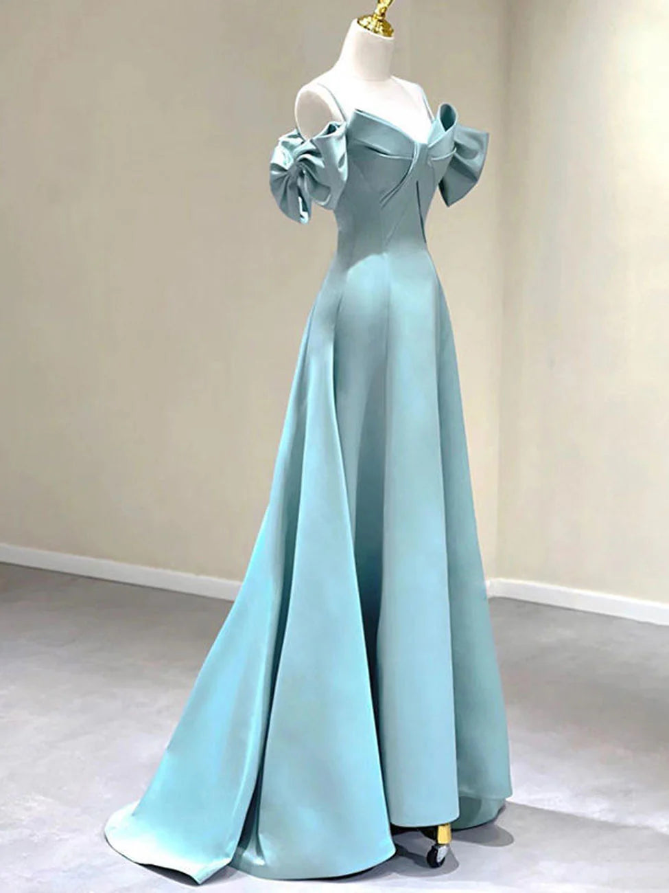 Blue A-Line Satin Long Prom DressesBlue Satin Long Formal Dresses