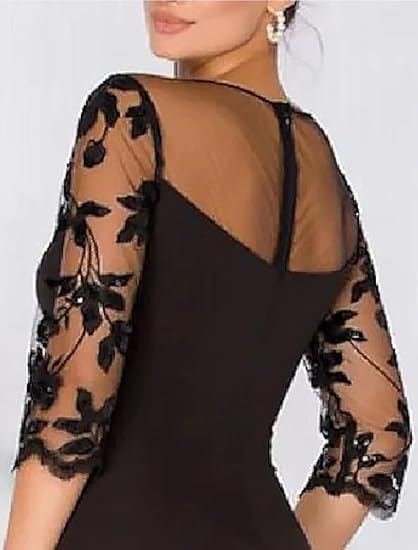 A-Line Elegant Mother of the Bride Dresses Court Train Jewel Neck 3/4 Sleeve Evening Dress with Beading Slit Appliques