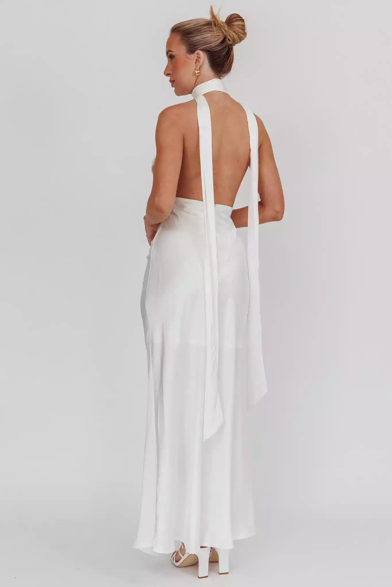 Absolutely stunning satin ultra long deep V-neck, backless, detachable rose leg slits, invisible back zipper Prom Dresses