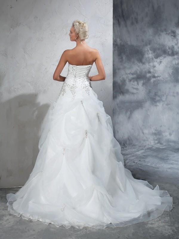 Ball Gown Strapless Beading Sleeveless Long Organza Wedding Dresses