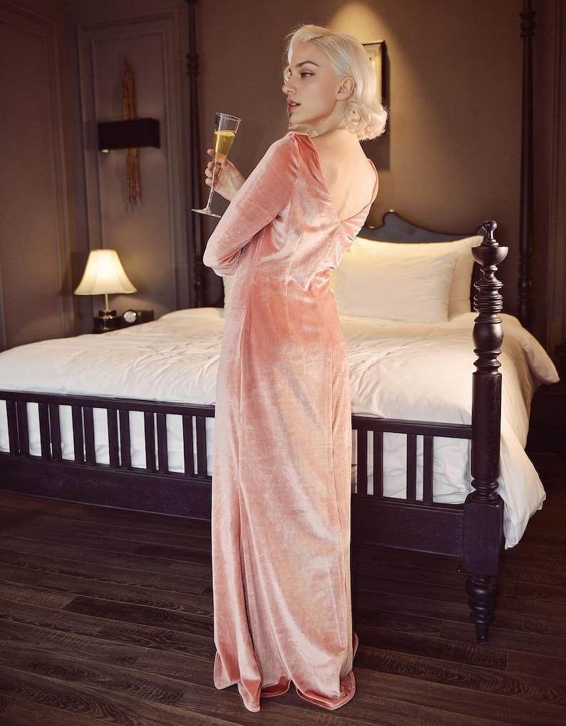 Velvet Dress Maxi  Long Sleeve Velvet Long Gown Cowl Neck Velvet Prom Dress for Women