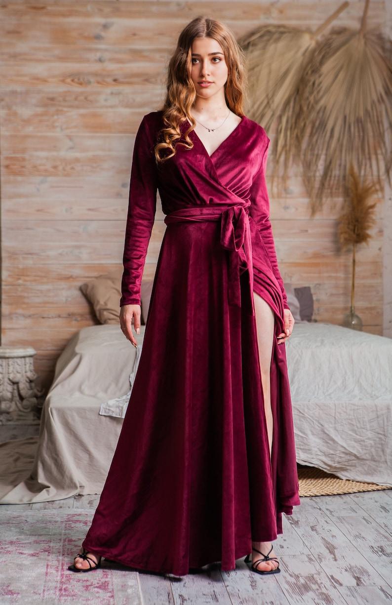 Velvet wrap dress Velvet dress long Velvet prom dress purple Velvet dress for women Velvet party dress Velvet formal dress