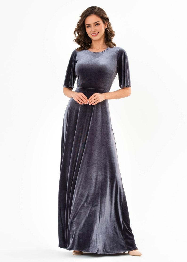 Charcoal velvet long dress Prom velvet dress wedding guest dress velvet slit wrap dress maxi dress evening dress