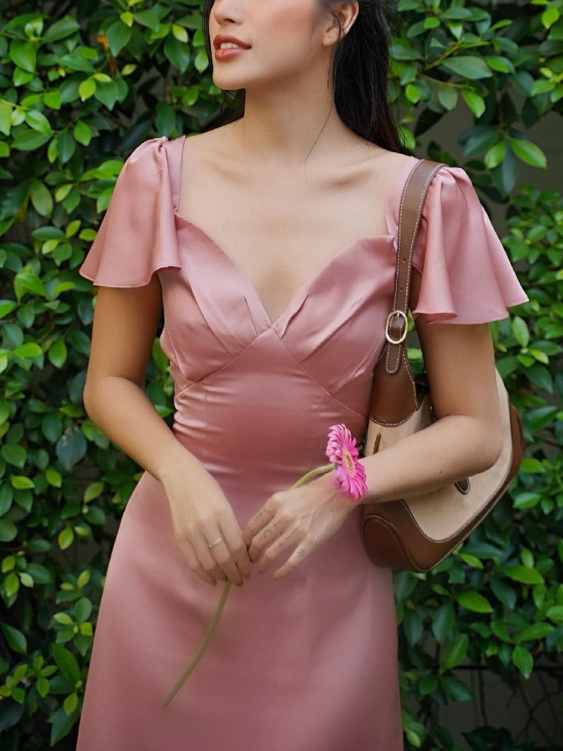 Full Of Charm Long Butterfly Sleeve Silk Formal Bridesmaid Dresses