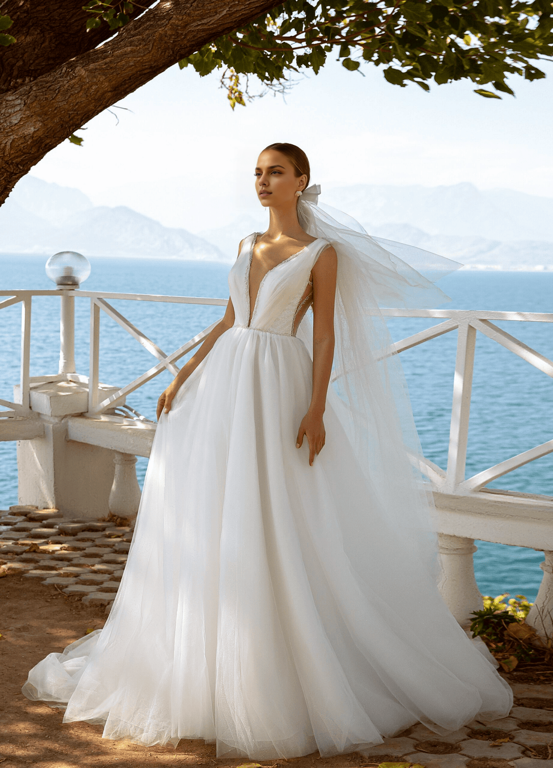 Open Back Wedding Dress  Aline Ball Gown Wedding Dress Sleeveless Ball Gown Wedding Dress with Deep V-Neck