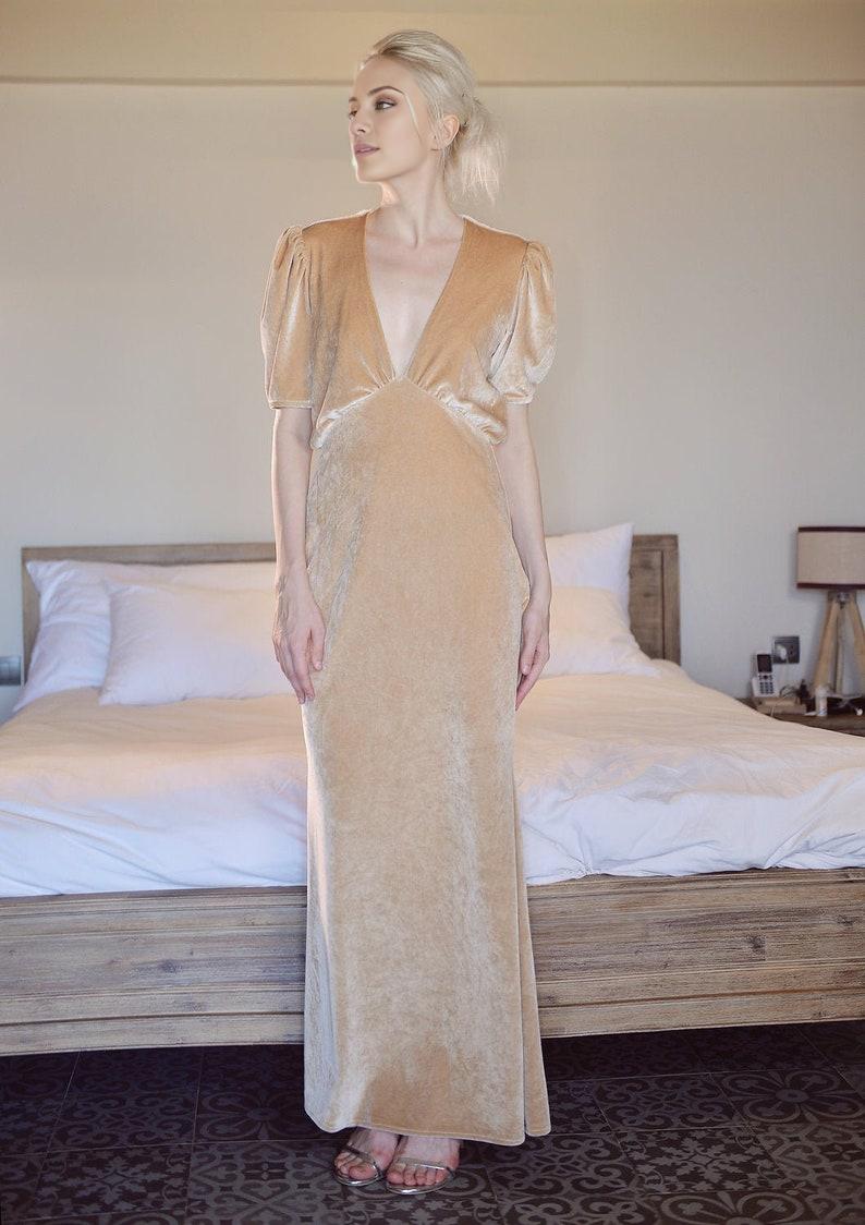 Prom Dress Wrap Velvet  Dress with Sleeves  Velvet Bridesmaids Dress