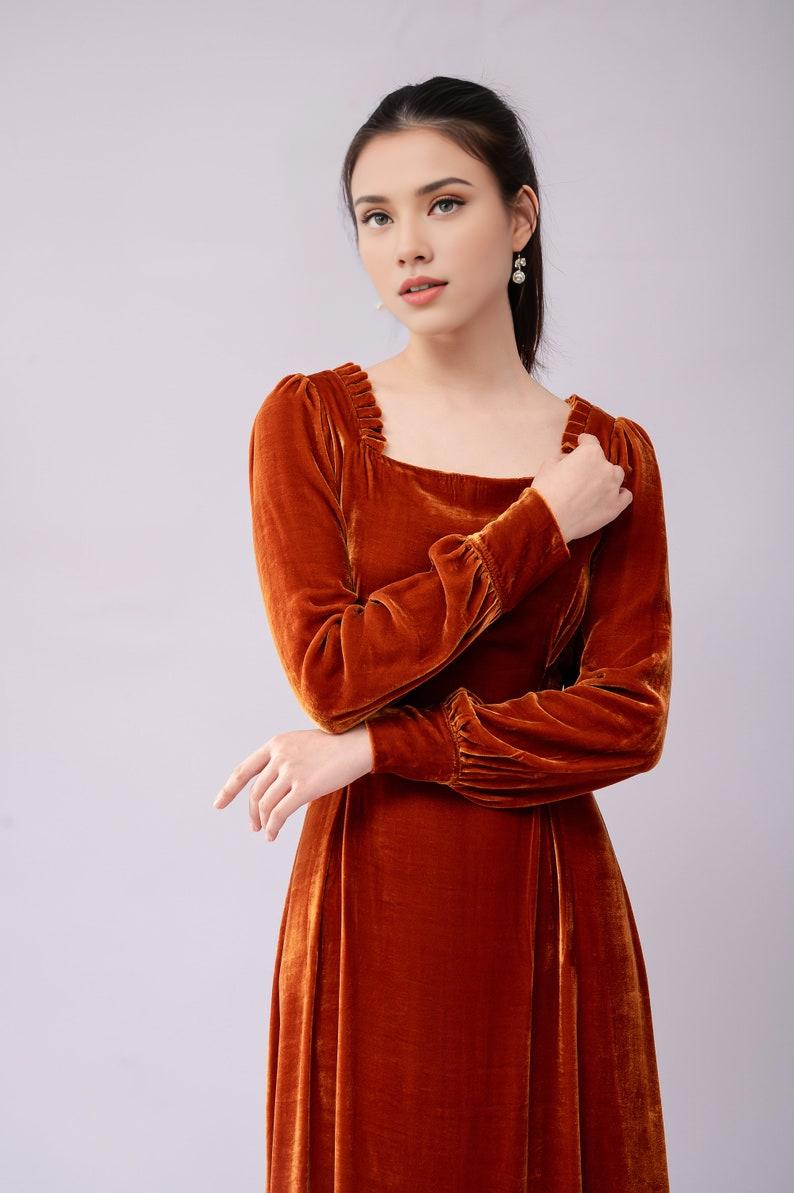 Silk Velvet Dress Luxurious Silk Velvet Dress with Sleeves Gift for her Long Dress Prom Dress Party Dress