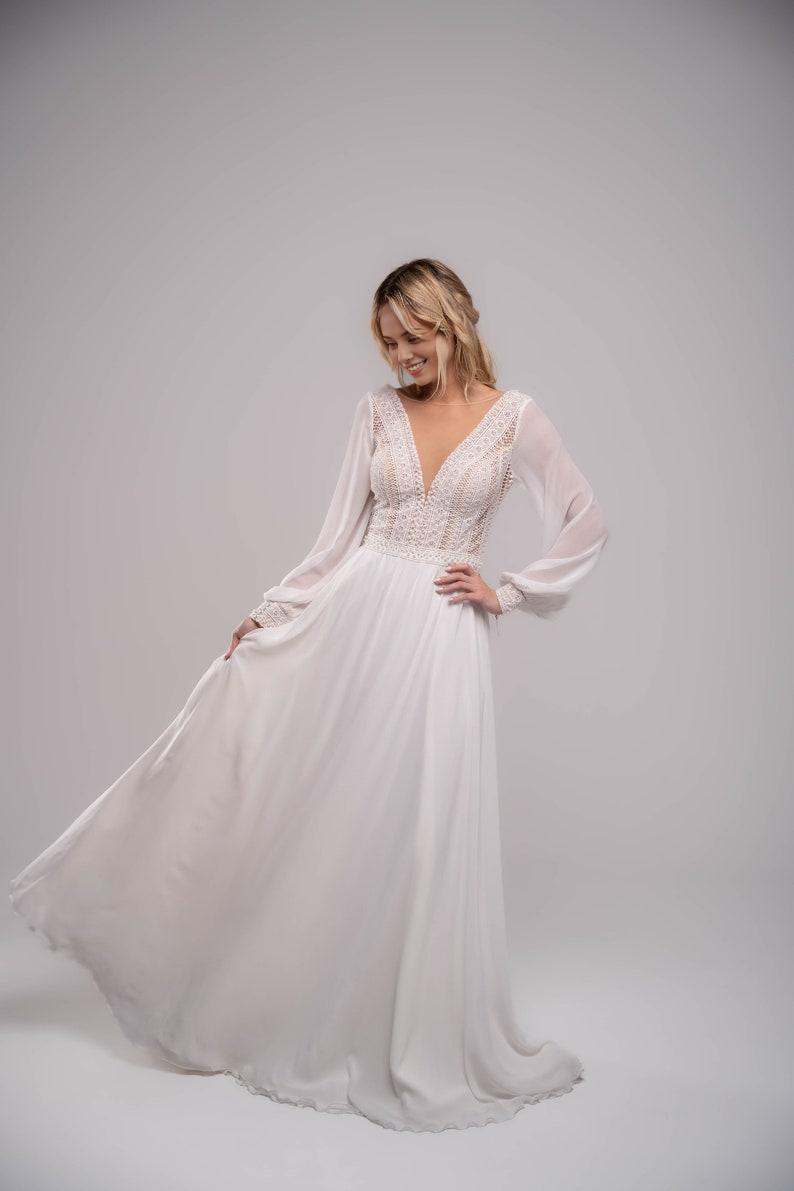 Simple Wedding Dressboho Bridal Dressrustic Wedding Dress Long Sleeves Wedding Unique Wedding Dress Boho Maxi Dress