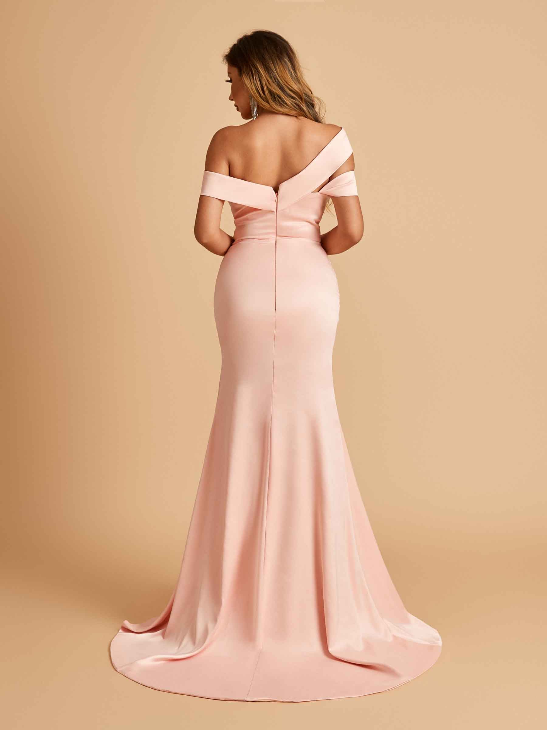Unique Satin Mermaid Prom Dresses With Off Shoulder Straps Side Slit Floor Length