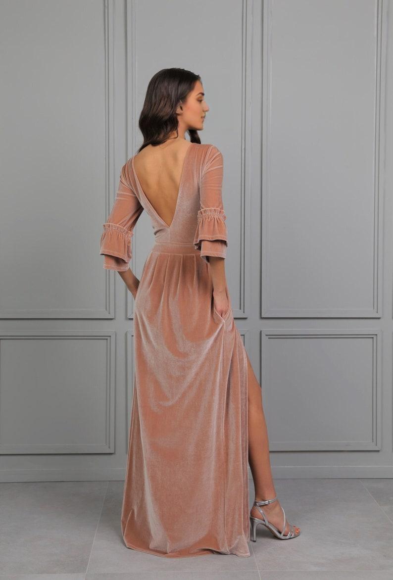 Prom Dress Velvet Dress Women Dress Evening Dress Backless Dress Slit Dress Wedding Guest