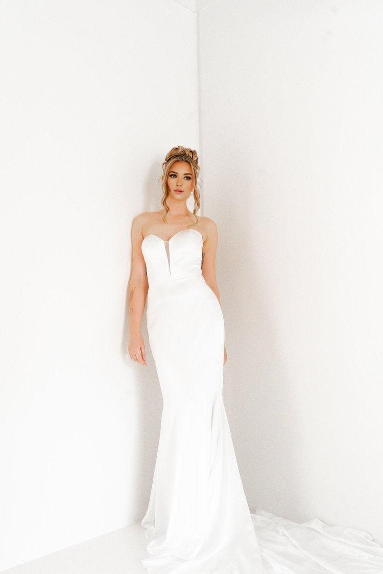 Silky Satin Strapless Bridal Gown with Sheer V-Panel