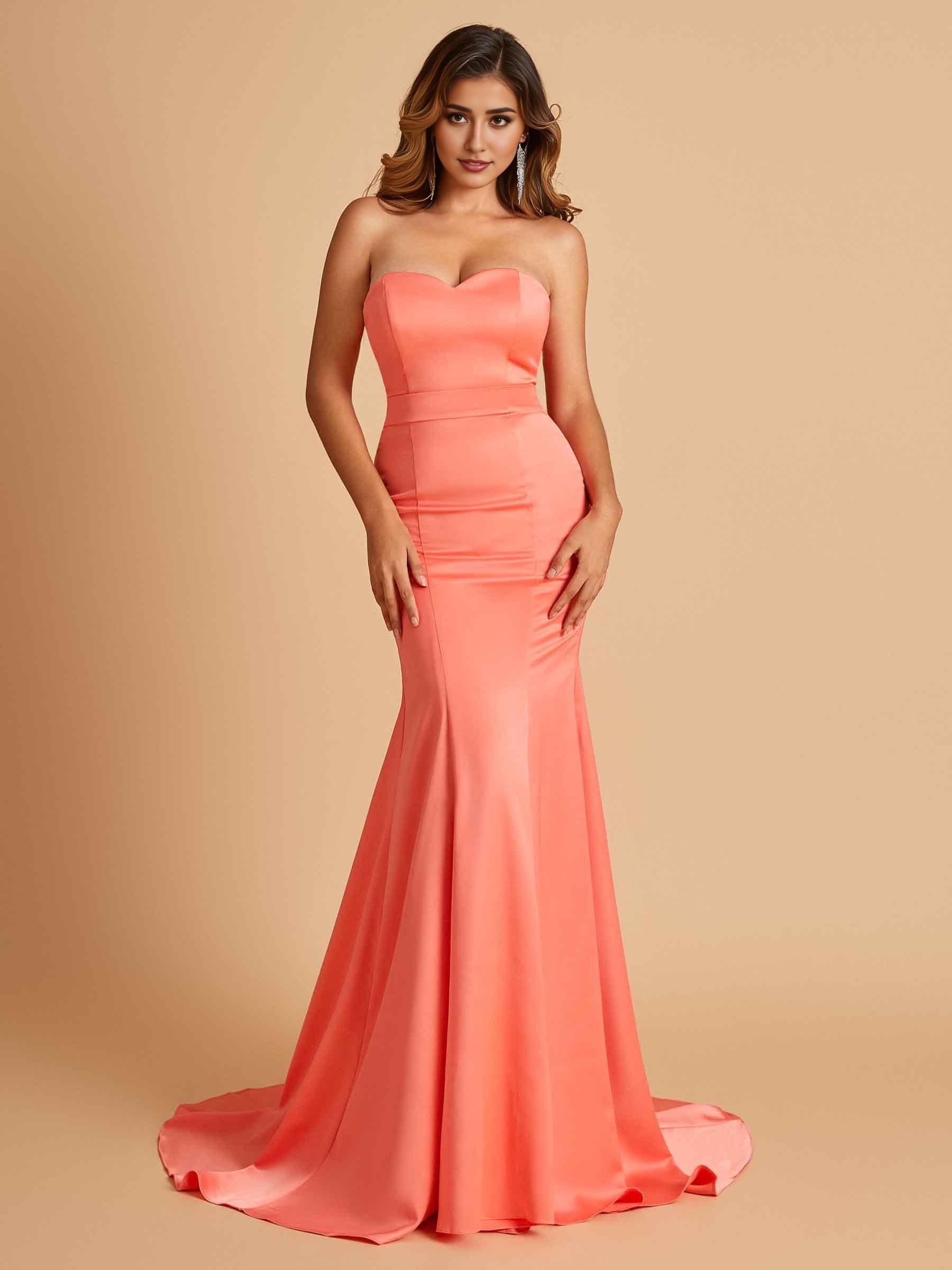 Sexy Satin Sweetheart Mermaid Prom Dresses Strapless Floor Length