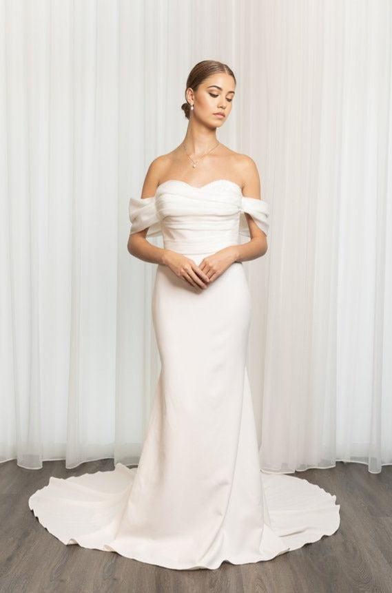 Ethereal Beauty Mermaid Bridal Gown with Organza Draping and Beaded Details